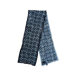 Coach Signature Logo Scarf Oblong Gray Black Angora‎ Rabbit Hair Cashmere Wool